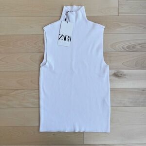 NWT Zara Ribbed High Neck Knit Top White